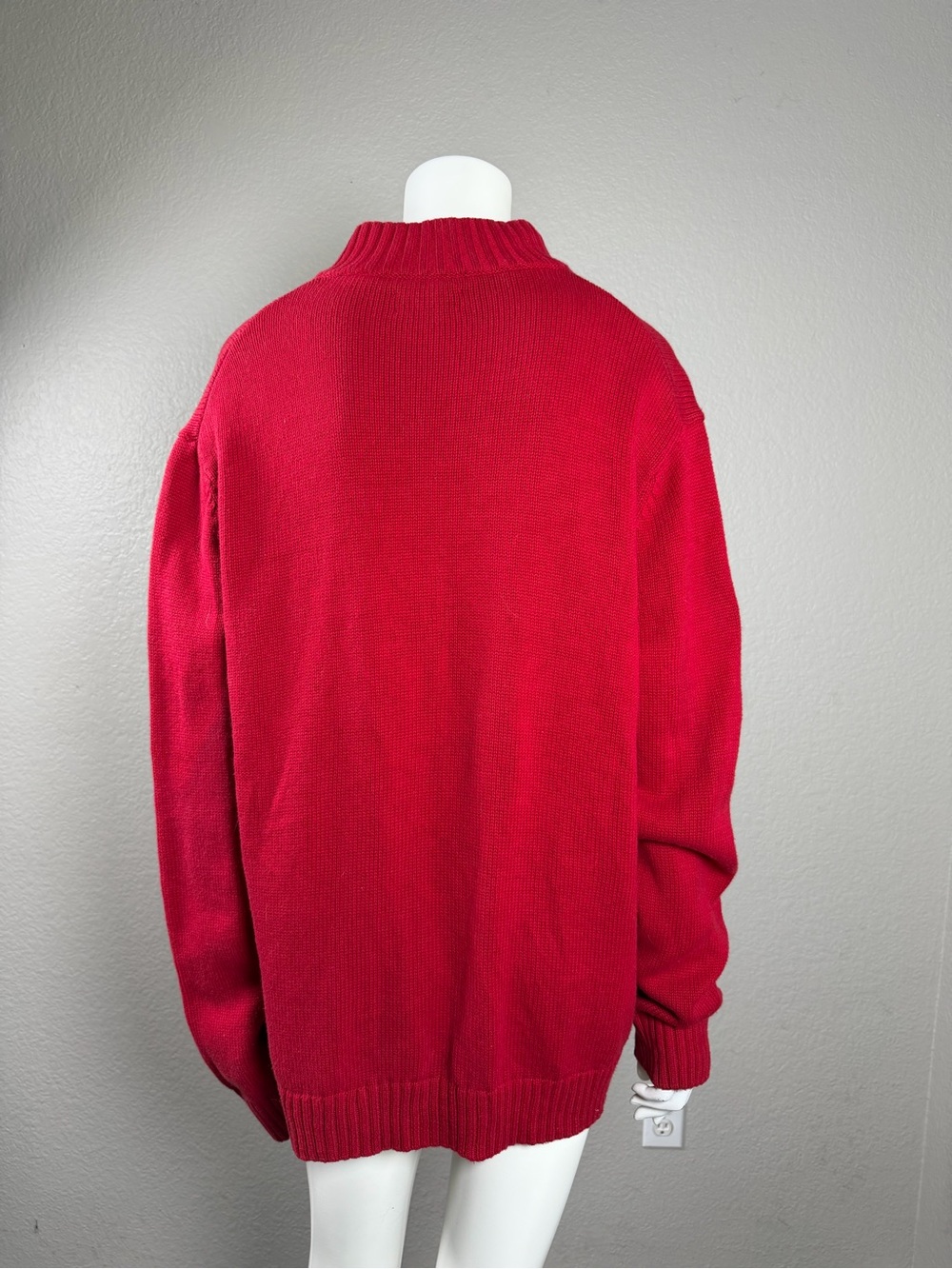 CHAPS Mens Fair Isle Moose Quarter Zip Sweater Red Nordic Ski Lodge Large - Picture 6 of 7